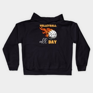 Volleyball All Day Fire Kids Hoodie